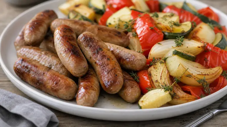 Chipolatas et légumes rôtis, un accompagnement savoureux