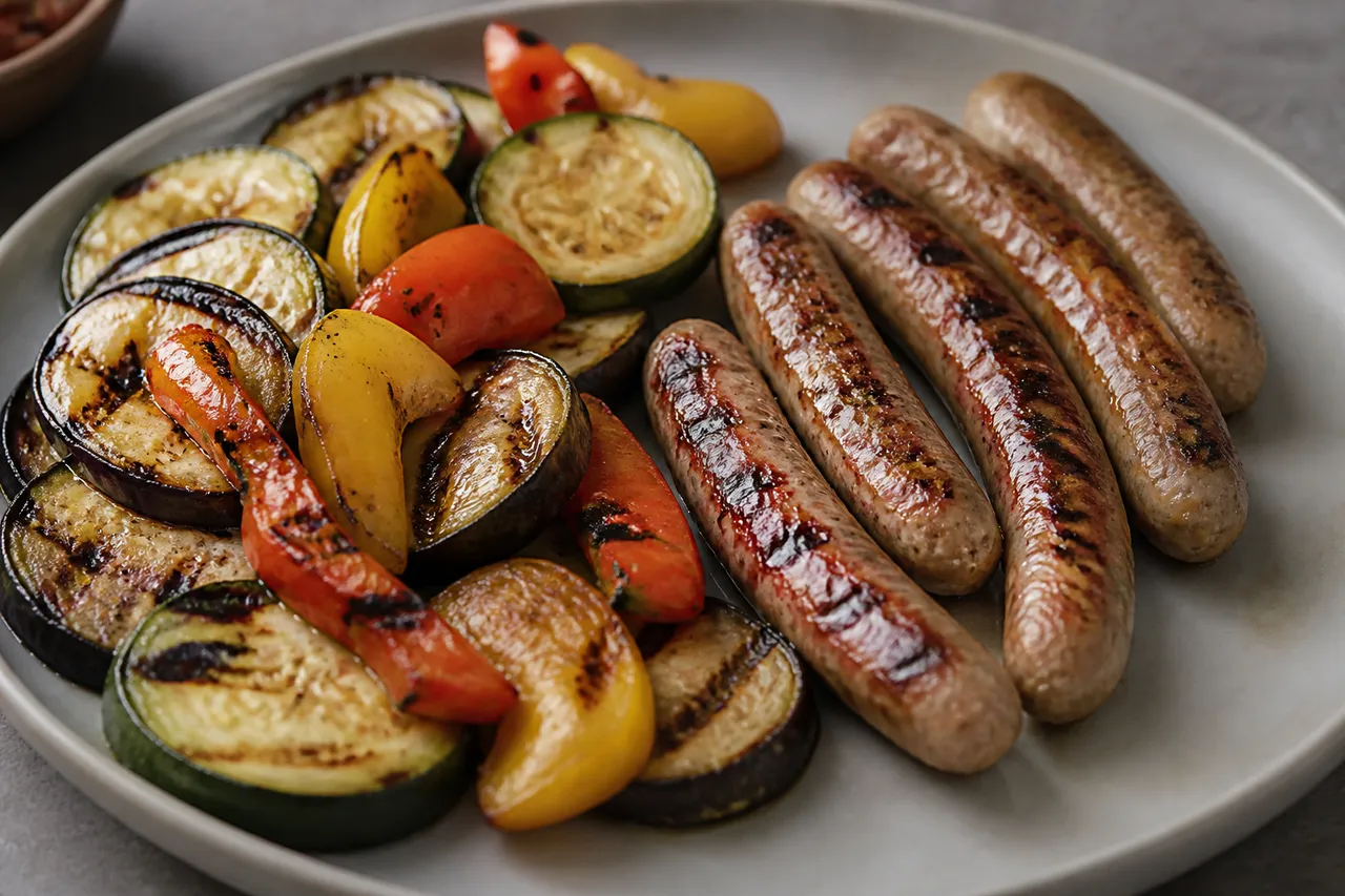 Légumes grillés pour accompagner des chipolatas au barbecue