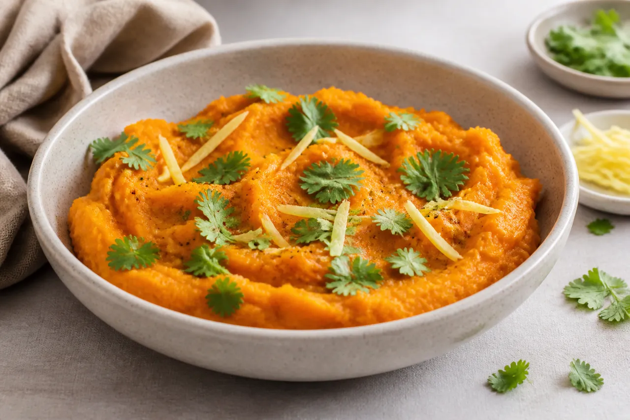 Purée de patate douce au gingembre et à la coriandre