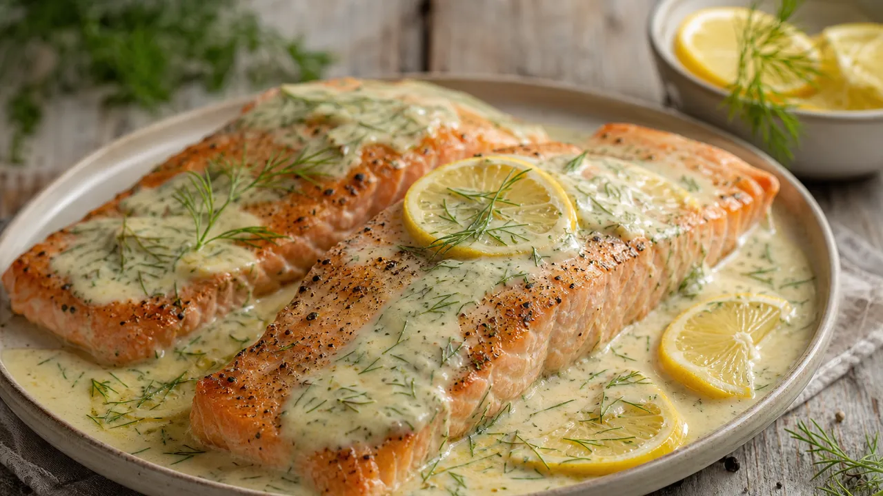 Saumon grillé avec sauce citron-aneth