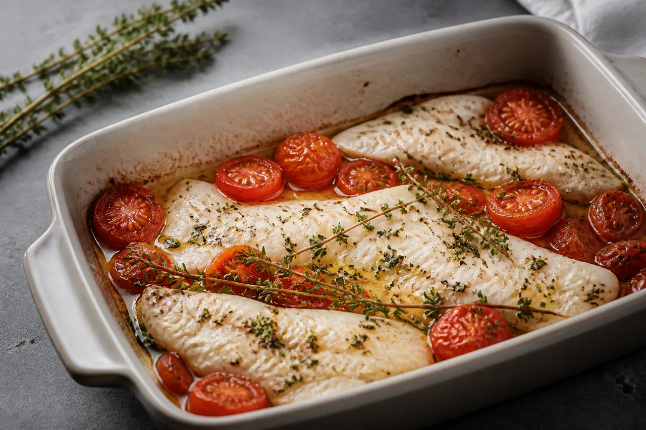 Sole au four aux tomates et herbes fraîches